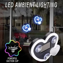1 Unit, Car Triangular Heart-Shaped LED Light - Double Heart-Shaped Ambient Light With Built-In LED Ambient Light - Solar LED Light, 5 Variation Modes, Car Decoration - Ice Blue - View 1