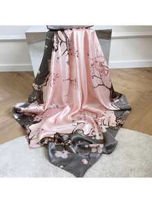 1pc Silk-Like Satin Printed Headscarf, 35 Inch Square Polyester Hair Wrap Fashion Accessory - Pink - View 5