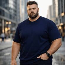 Men's Plus Size Plain T-Shirt 100% Cotton - Navy Blue - View 1