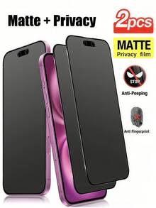 2pcs Full Coverage Matte Tempered Glass Screen Protector, 9H Hardness 2.5D Edge, Anti-Fingerprint Anti-Peeping, Compatible With IPhone 17 Pro Max/16 Pro Max/15/14 Pro Max/13/12/11 Pro Max - Black - View 1