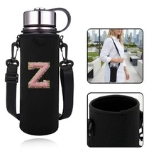 1 túi đựng bình nước thể thao giữ nhiệt 550-1500ml, kiểu đeo chéo, có dây đeo điều chỉnh được, kèm vỏ đựng bình nước thêu chữ A-Z. - màu đen - Xem 86