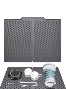 1pc Silicone Drain Mat, Thick Non-Slip Self-Draining Dish Drying Mat, Gray Tabletop Protective Pad For Sink, Dishes, Cups - Grey - View 3