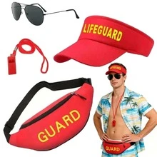 1/2/3/4/5 Pcs Summer New Lifeguard Costume Set, Includes Swimsuit, Sunhat, Fashion Glasses, Whistle, Surfboard Bag, Beach Holiday Outfit, Suitable For Halloween, Cosplay Party - Multicolor - View 13