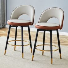 360° Swivel Bar Stool. Light Grey And Brown Cushion, PU Material, Comfortable Padded Bar Stool, Ideal For Bars, Restaurants, Kitchens, Terraces, Etc. One Box Contains 2 Cushions. - 棕色 - View 1