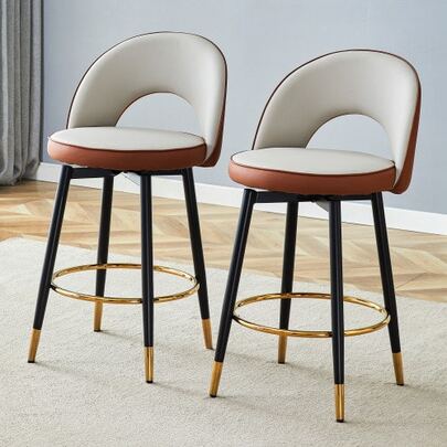 360° Swivel Bar Stool. Light Grey And Brown Cushion, PU Material, Comfortable Padded Bar Stool, Ideal For Bars, Restaurants, Kitchens, Terraces, Etc. One Box Contains 2 Cushions.