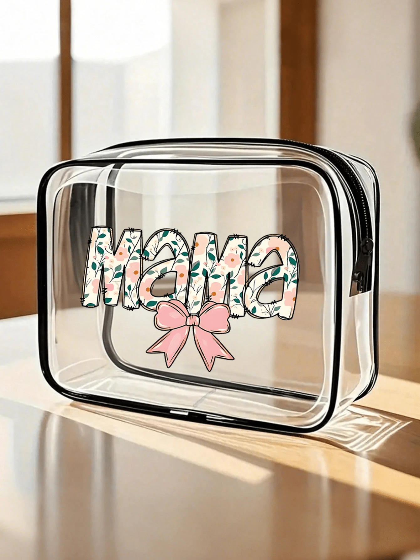 1pc Floral Pattern Makeup Bag, MAMA Print Cosmetic Bag, Zipper Multi-Functional Organizer Pouch, Mother's Day Gift, Gift For Women And Girls, Ladies Gift Bag, Inspirational Gift, Thank You Gift Makeup Bag, Suitable For Travel, Business, Vacation, Daily Use, Sports, Fitness, Beach Travel Essentials - Multicolor - View 1