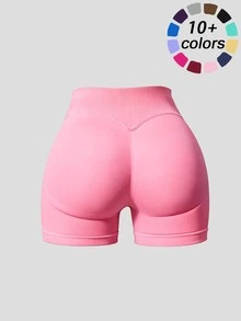 Seamless Impact Shorts For Women, Invisable Scrunch Butt Lifting Gym Seamless Booty Biker Shorts, Breathable Comfortable High Stretch Skinny Shorts, Gym Shorts, Ladies Sportswear For Indoor Outdoor Wear - Hồng - Xem 5