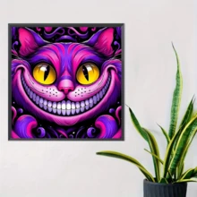 1件装梦幻紫色柴郡猫主题钻石画套装，5D圆形水晶钻石马赛克DIY工艺品，适合制作手工礼品，装饰客厅、卧室，热销中，父亲节、母亲节、婚礼季、五一劳动节、复活节、圣诞节、情人节等节日，无框 - 查看 4