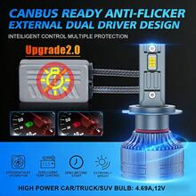 HYNBYZJ 2个装 H4 LED 汽车大灯灯泡 6000K H1 H7 H11 9005 HB3 9006 HB4 CANbus 无故障 320000LM 汽车灯 白色远近光灯 12V - A - 查看 6