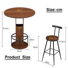 Three-Piece Bar Set Including An 80cm Round Table With Two Stools And A Wooden Dining Table With Circular Metal Footrests. Suitable For Restaurants, Cafes, Bars, Lounges, And Other Venues. Made Of Walnut Wood. - Brown - View 4