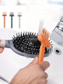 Reusable Dual-Function Hairbrush Cleaner, With Orange/Black/White Bristles, Ergonomic Handle, Portable, Stylish Design, Made Of Plastic, Air Cushion And Crevice Cleaning, Suitable For Bathroom - Multiple Styles - View 2