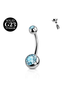 1pc Titanium Alloy Pink And Blue Cubic Zirconia Women's Belly Ring, 14G Short Belly Piercing Jewelry, Internal Threaded Belly Ring 6/8/10/12/14/16mm - Silver - View 15