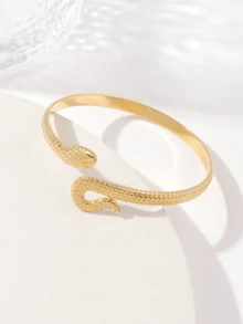 1pc Stainless Steel Snake Shaped Bracelet, Couples Bangle - Gold - View 3