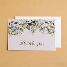 24pcs Green Leaf Thank You Cards, 6 Designs With Gold Foil Green Plant Themed Thank You Greeting Cards With Envelopes, Suitable For Wedding, Graduation, Kids, Birthday, Baby Shower, Anniversary - 24Pcs-a - View 10