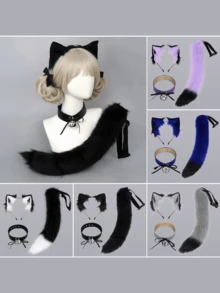 3件套狐狸服装套装，狐狸角色扮演性感配饰套装，包括项圈、铃铛和狐狸尾巴 - 彩色 - 查看 9