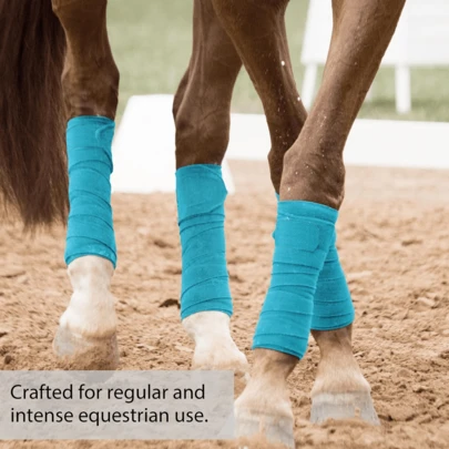 4条装羊毛马腿套，天蓝色，柔软透气，防止肌腱损伤，适合日常骑乘、比赛和训练。