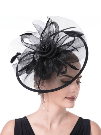 Floral Mesh Ribbon Decorated Headband And Hair Clips, Women's Tea Party And Event Headpiece