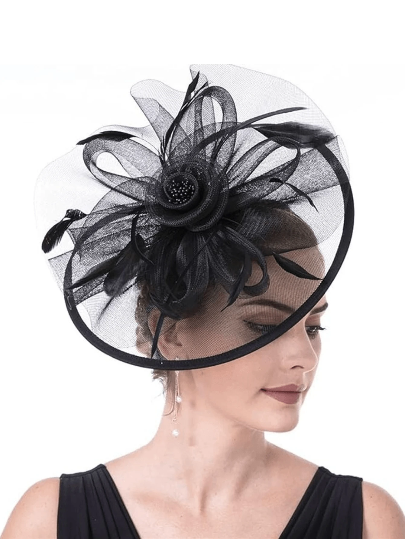 Floral Mesh Ribbon Decorated Headband And Hair Clips, Women's Tea Party And Event Headpiece - Black - View 1