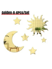 32片月亮和星星形状装饰镜面贴纸，1毫米厚亚克力材质镜面贴纸，银色装饰镜面贴纸，适用于家居装饰 - 多色 - 查看 14
