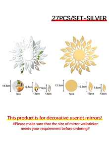 27 Piece Set Of Fashion Glasses Decorative Mirrors, Sunflower Shaped Mirror Home Wall Stickers - Sun B - View 2