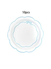 Bộ 10/20/30 chiếc đĩa giấy 7 inch/9 inch màu xanh dương, hồng, đen, viền lượn sóng, đĩa tráng miệng hình nơ, đĩa ăn tối, thích hợp cho đám cưới, tiệc sinh nhật, trang trí bàn ăn. - Ren nhiều màu - Xem 9