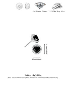 1 Pair S925 Sterling Silver Black & White Diamond CZ Stud Earrings, Sparkling Cubic Zirconia Personalized Earrings - Multicolor - View 11