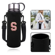 1 túi đựng bình nước thể thao giữ nhiệt 550-1500ml, kiểu đeo chéo, có dây đeo điều chỉnh được, kèm vỏ đựng bình nước thêu chữ A-Z. - màu đen - Xem 14