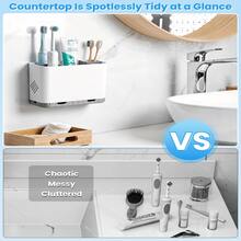 Toothbrush And Toothpaste Holder Drainage For Bathroom Countertop With Adjustable Dividers, Large Toothpaste Caddy Organizer Storage Set Anti-Slip For Shower,Family,Gray - Multicolor - View 2