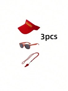 1/2/3/4/5 Pcs Summer Lifeguard Costume Accessories Set, Holiday Fun Role Play, Beach Sun Hat, Red Stylish Sunglasses, Whistle, Surfboard Waist Bag, Beach Vacation Party - Multicolor - View 16