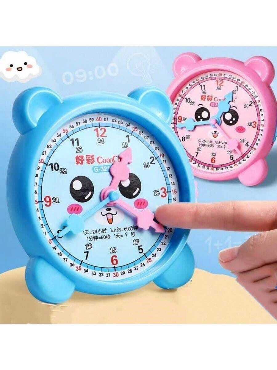 1pc Clock Model, Math Clock Learning Tool, Student Clock Educational Toy Cartoon Clock Model, Suitable As Student Prize Or Gift - Multicolor - View 1