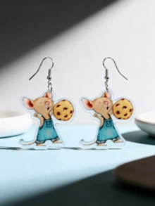 1 Pair Creative Cute Mouse Holding Cookie Acrylic Dangle Earrings, Fashionable School Series, Suitable For Teachers And Students, Daily Wear Gift Jewelry - The Mouse Takes the Cookie - View 3