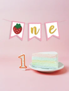 1 pièce Drapeau d'anniversaire de la première année du bébé avec décoration de garçon et fille aux fraises, convient pour les fêtes de bébé, les baby showers - Multicolore - Voir 7