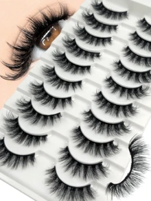 10 Pairs Thick 3D Multi-Layer DD Curly Russian Spiked Style Volume False Eyelashes High Fluffy And Curly Degree Dense & Bold Whole Piece Eyelash Extensions Suitable For Parties Dances And Everyday Wear - Black - View 2