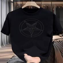 Camiseta Gótica de Baphomet con Pentagrama - Estampado de Cabeza de Cabra Invertida, Símbolo Oculto, Cuello Redondo Casual de Algodón, Súper Suave y Transpirable, Unisex para Verano - Ideal para Halloween, Conciertos de Rock, Moda Urbana, Regalo Alternativo para Hombres, Mujeres, Adolescentes y Amigos - Multicolor - Ver 1