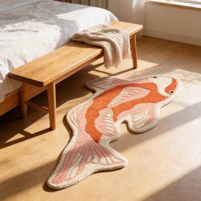 1pc Orange-Red Koi Fish Pattern Plush Rug, Faux Wool, Thickened Carpet, Thick Rug, Furry Carpet, Autumn/Winter Rug, Thickened Carpet, Decorative Rug, Bedroom Decor, Small Rug, Carpet, Home Decor, Living Room Carpet, Small Living Room Rug, Bedroom Rug, Living Room Home Decor, Outdoor Rug, Washable Rug