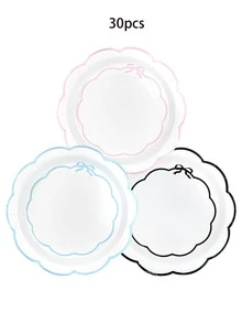 Bộ 10/20/30 chiếc đĩa giấy 7 inch/9 inch màu xanh dương, hồng, đen, viền lượn sóng, đĩa tráng miệng hình nơ, đĩa ăn tối, thích hợp cho đám cưới, tiệc sinh nhật, trang trí bàn ăn. - Ren nhiều màu - Xem 14