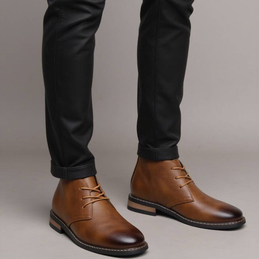 Men's Desert Boots, Classic Retro Derby Boots, Wear-Resistant Anti-Slip Casual Ankle Boots - Rust Brown - View 1