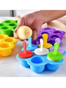 1个硅胶七孔冰棒模具，多功能硅胶冰棒模具，冰淇淋模具，DIY儿童自制冰淇淋模具，家用多功能冰淇淋模具，厨房用具，冰棒，水果，冰淇淋，刨冰，冰块，婴儿辅食，布丁，蛋糕，食品，家庭，厨房，家居 - 彩色 - 查看 3