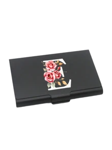 Thick Aluminum Alloy Postcard Box With Red Flowers And White Letters A-Z Printed On It,Thick Aluminum Alloy Postcard Box, Large Capacity Unisex Card Case | Custom Initial Gift For Friends, Colleagues, Boss, Boyfriend, Girlfriend | Travel Essential - Multicolor - View 12