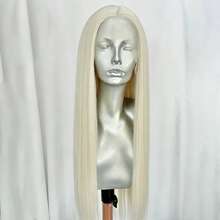 Platinum Blonde Long Straight Lace Front Wigs For Women Pre Plucked Hairline 60 White Blonde Bone Yaki Straight Synthetic Hair - Multicolor - View 7