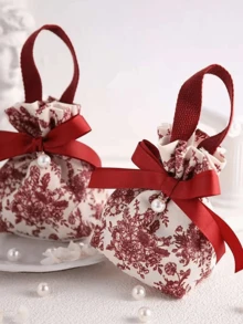 1/5/10个装红色花朵婚礼糖果布袋，ins风手提糖果袋，婚礼纪念品，订婚礼物糖果袋，高端糖果袋，情人节礼物包装袋，带蝴蝶结和珍珠的纪念礼品袋。适用于婚礼、婚宴、派对和聚会、母亲节礼物、妇女节礼物。 - 彩色 - 查看 8