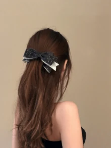 1pc Satin Polka Dot Bow Banana Hair Clip, Elegant Ponytail Holder, Versatile & Damage-Free Hair Accessory, Claw Clips, Accessories For Women - Multicolor - View 3