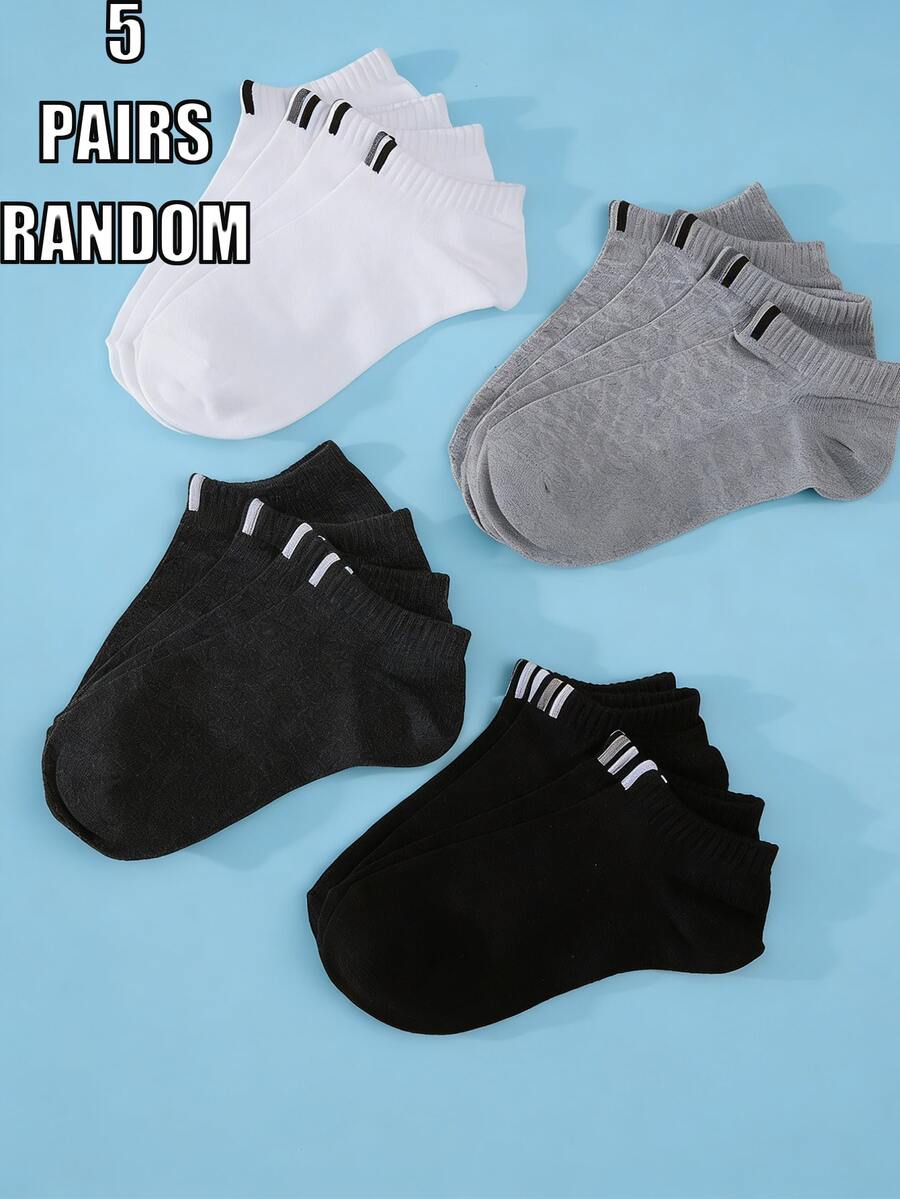 1/5 pares de calcetines de tobillo aleatorios con 3 rayas, cómodos y transpirables, amigables con la piel - Multicolor - Ver 1