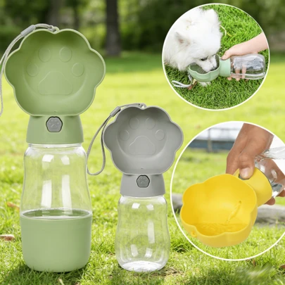 Bình nước di động 2 trong 1 cho chó, phù hợp cho chó/mèo nhỏ và vừa, bát uống nước ngoài trời chống rò rỉ cho thú cưng, phụ kiện thú cưng in hình dấu chân dễ thương, thích hợp cho chó Chihuahua, chó Bulldog Pháp.