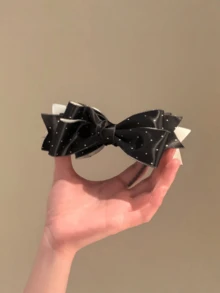1pc Satin Polka Dot Bow Banana Hair Clip, Elegant Ponytail Holder, Versatile & Damage-Free Hair Accessory, Claw Clips, Accessories For Women - Multicolor - View 6