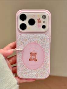 可爱粉色小熊花朵时尚蝴蝶结草莓亮面果冻手机壳，兼容 17 Pro Max、17 Pro、17、16 Pro Max、16 Pro、16、15 Pro Max、15 Pro Max、15 Pro、15 Pro Max，可爱防震后盖，送给女孩的春季生日礼物 - 碎花兔子 - 查看 3