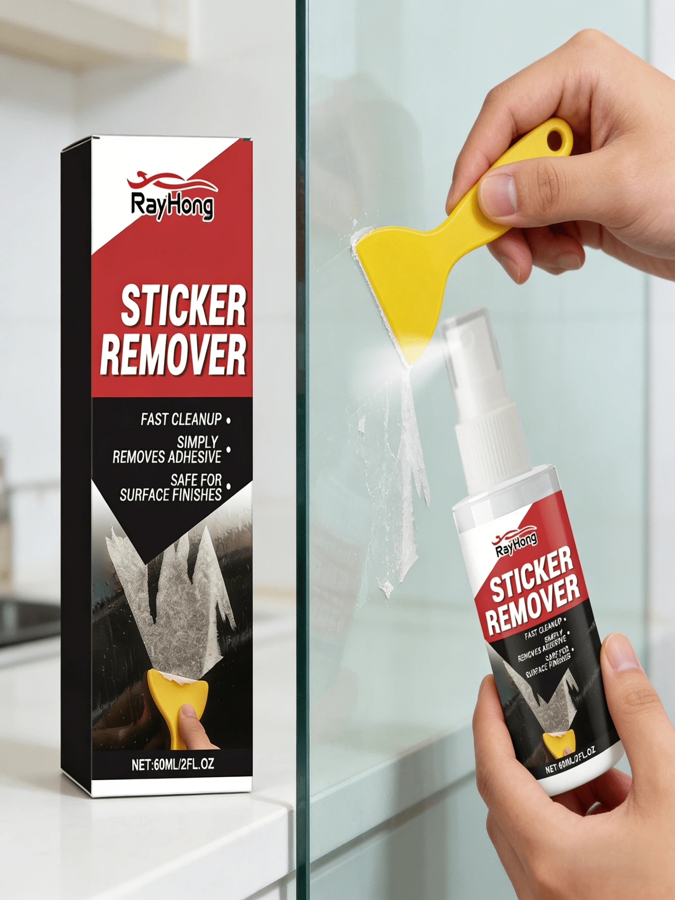 rayhong Kit Removedor de Adesivos Multiuso, Limpador Doméstico Conveniente para Piso, Banheiro, Cozinha, Carro, Remove Adesivos e Resíduos de Cola Rapidamente Sem Esperar, Fácil de Carregar