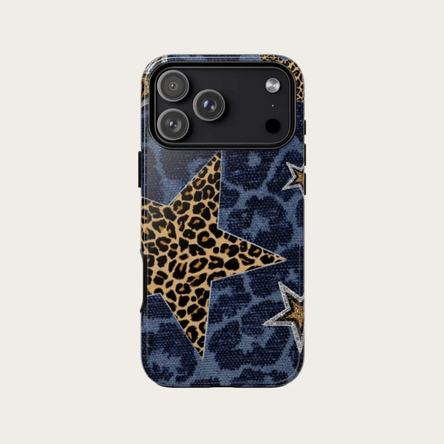Leopard Print Star Phone Case, Retro Animal Pattern Phone Protective Cover Suitable For IPhone 17, 16e, 15, 14 Plus, 14 Pro, 13, 12, 11 Pro Max - Multicolor - View 1