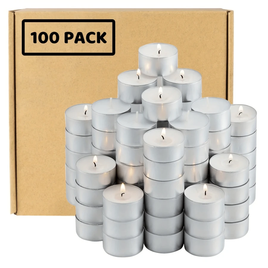 Tea Lights Candles 8 Hour Long Burn Time White Unscented 100 Pack - 8H-100PCS - View 1