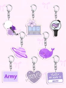 1 pieza Llavero de dibujos animados, llavero de estilo amistad morado, accesorio de bolso, joyería interesante, regalo de fan, adecuado para novio, novia, familia, maestro, recuerdo de fiesta y decoración de teléfono con tema ARMY como regalo para madre, padre, graduación y maestro - Multicolor - Ver 10